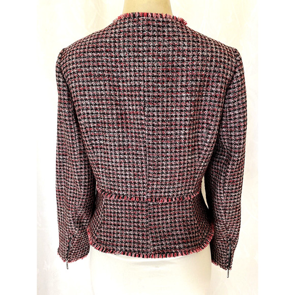 WHBM White House Black Market Red Tweed Jacket Blazer Zip Front Pocket M… - Picture 6 of 7